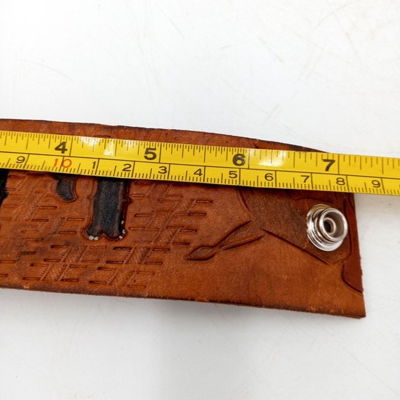 Vintage Leather Cuff Bracelet Western Rockabilly Lin Turquoise Teepee Distressed - Picture 11 of 11